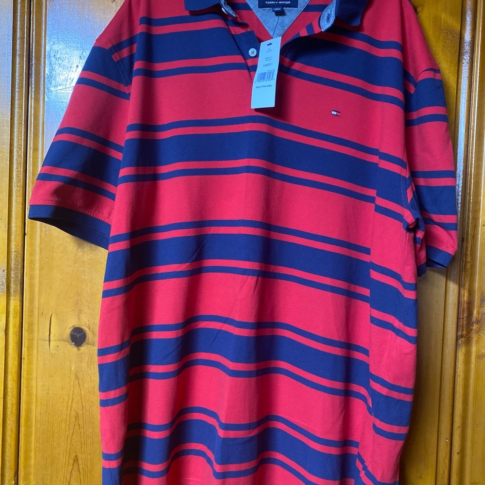 Tommy Hilfiger Men's Polo with Red and Navy Stripes